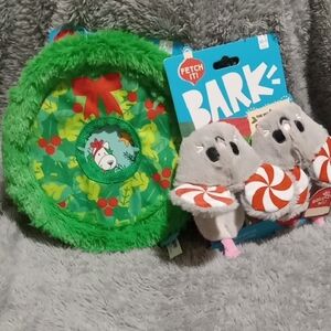 Bark Festive Green and Gray Dog Toy Set